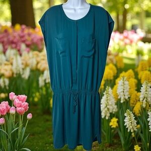 Vince Scoop Neck Pocket Cinched Short Dress Elevated Summer Chic Comfort L